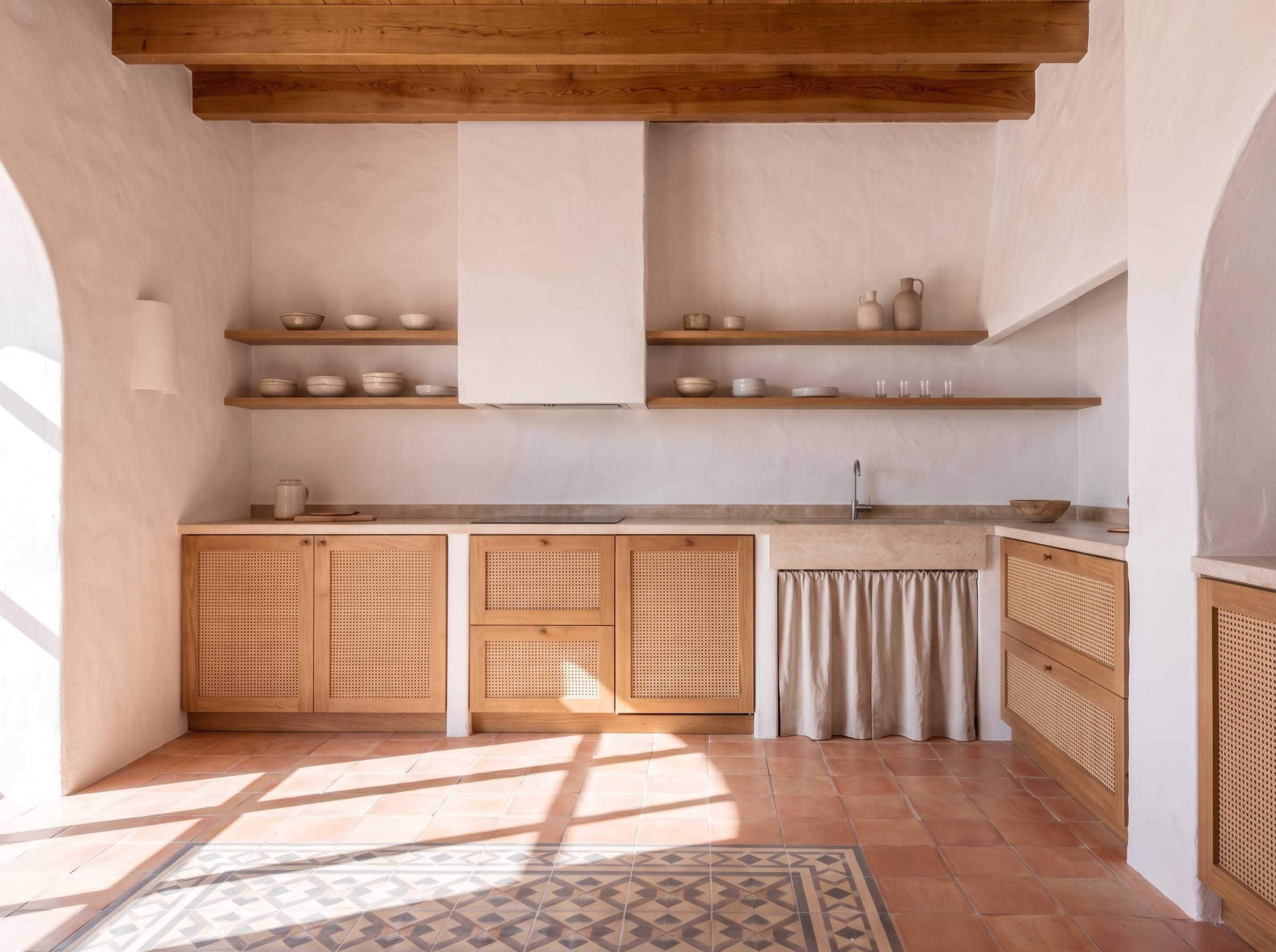 Limewash Mediterranean Kitchen: cabinetry elevation