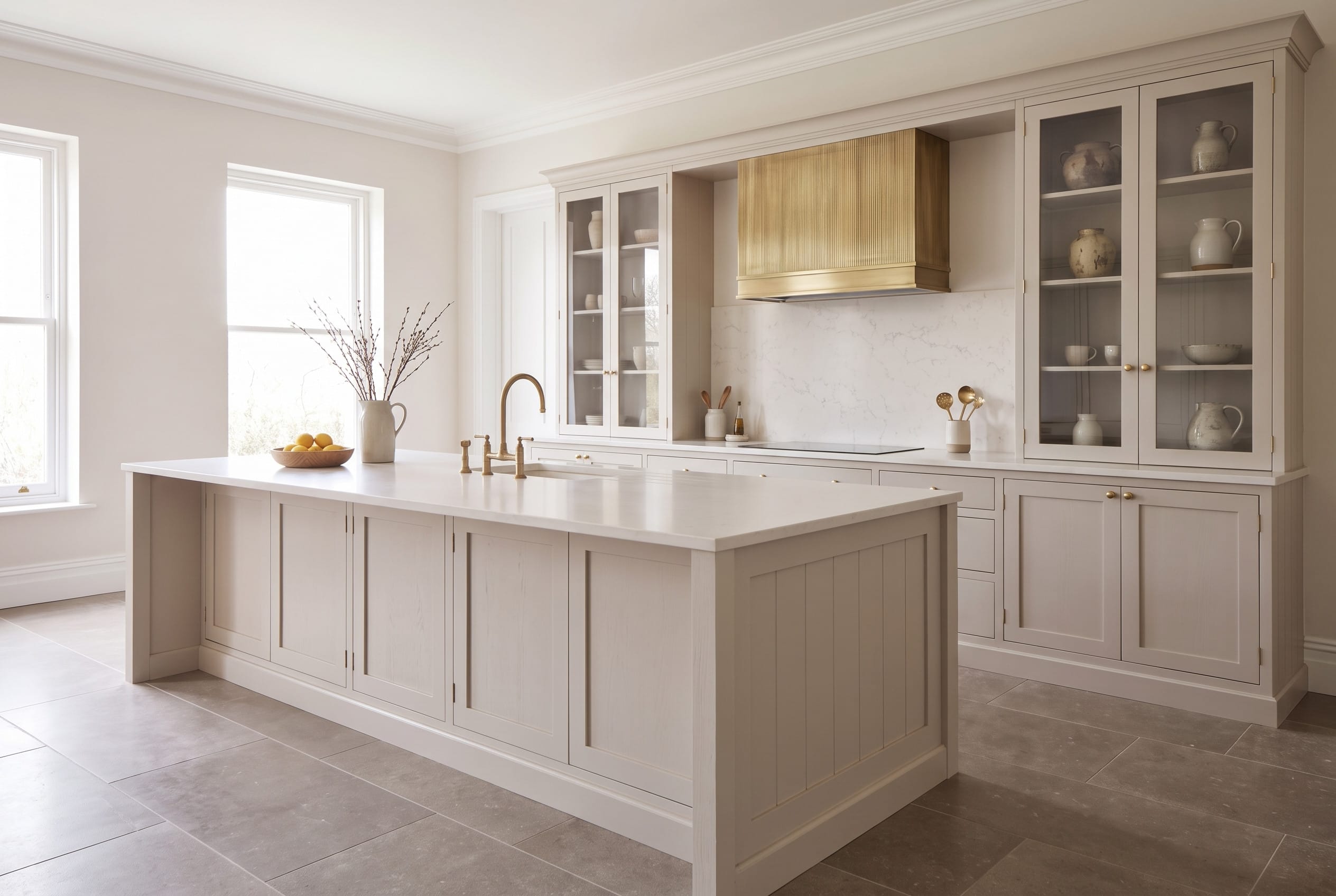 Panelled Contemporary Classic Kitchen: island three quarter