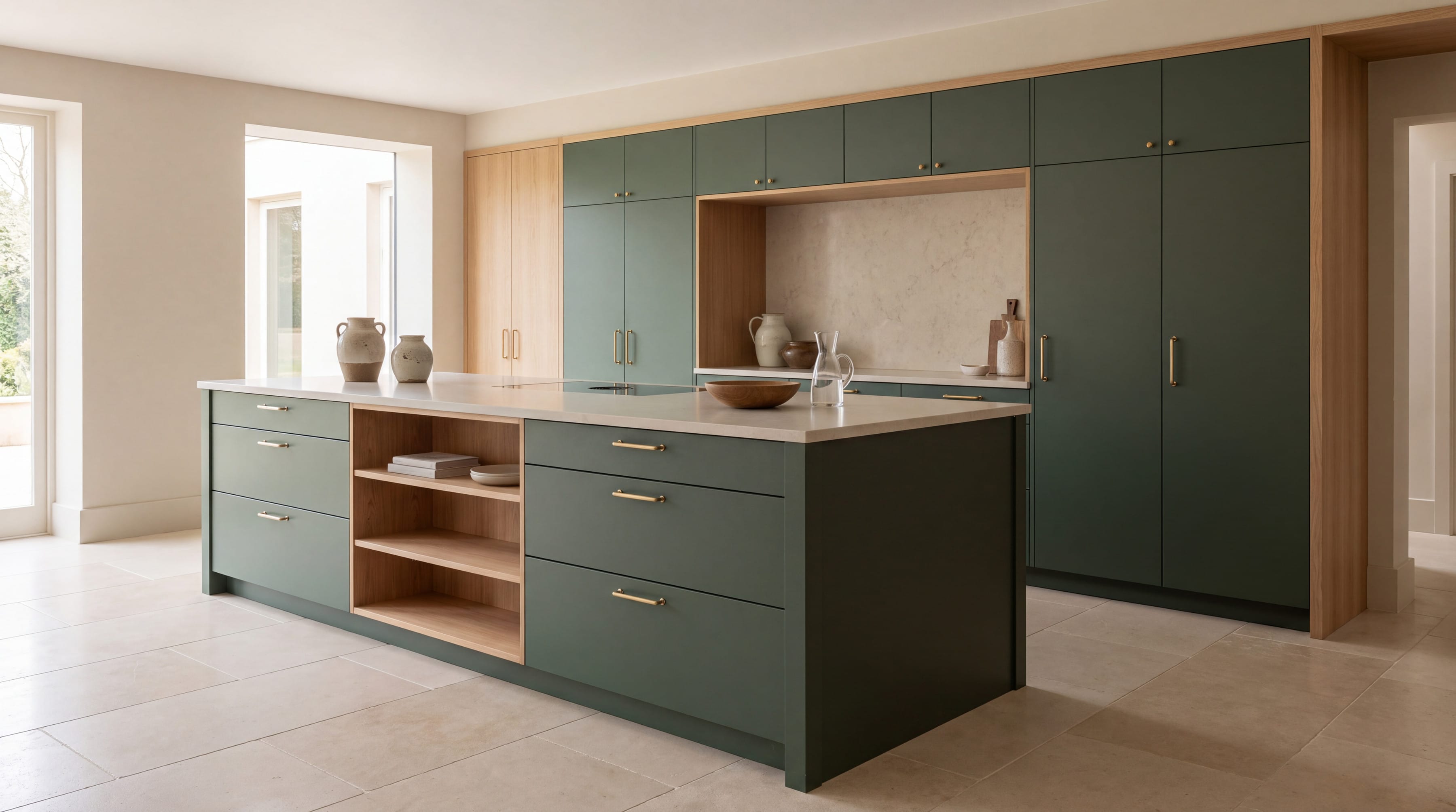 Forest Green Matt Kitchen: wide view