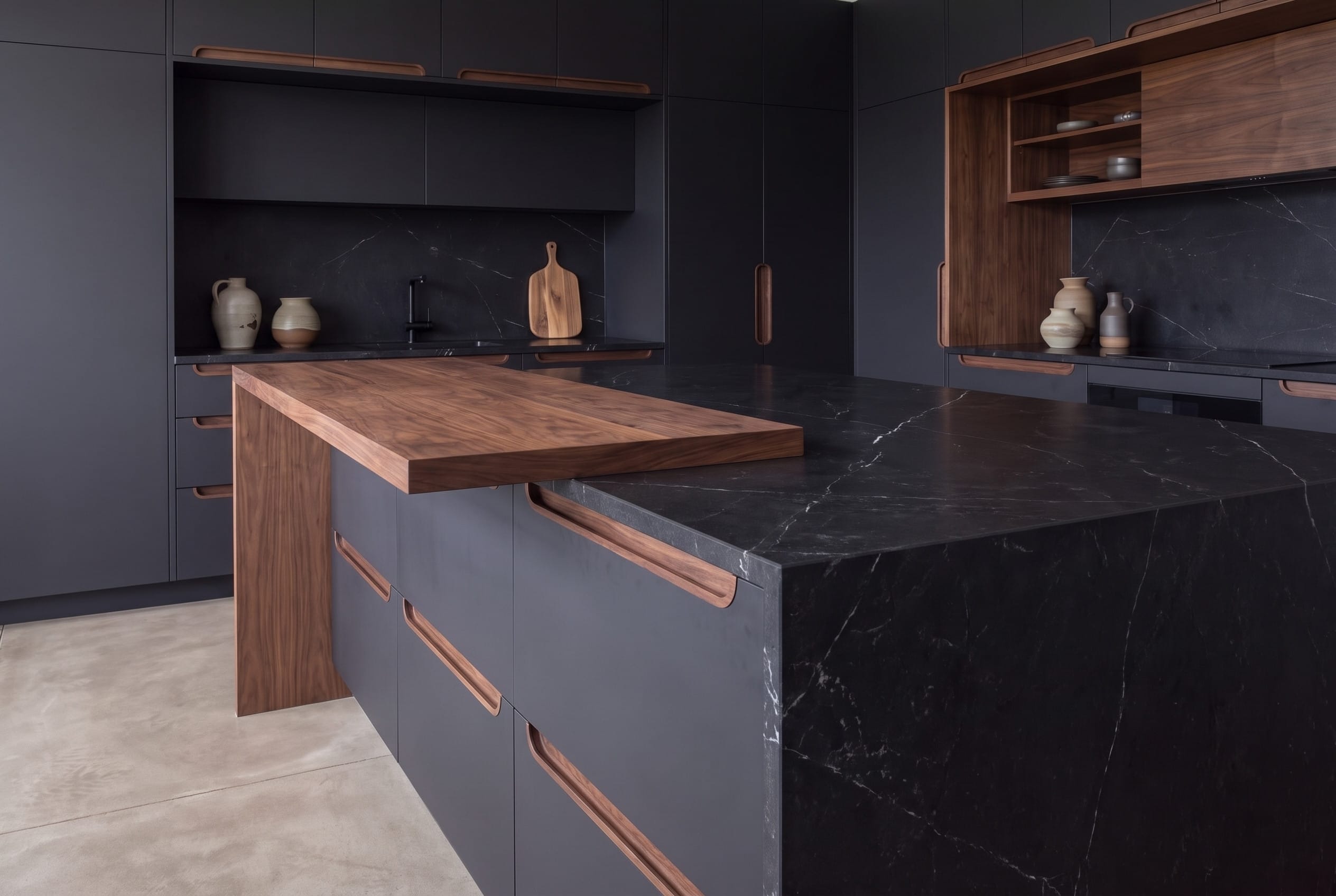 Nero Stone Kitchen: island three quarter