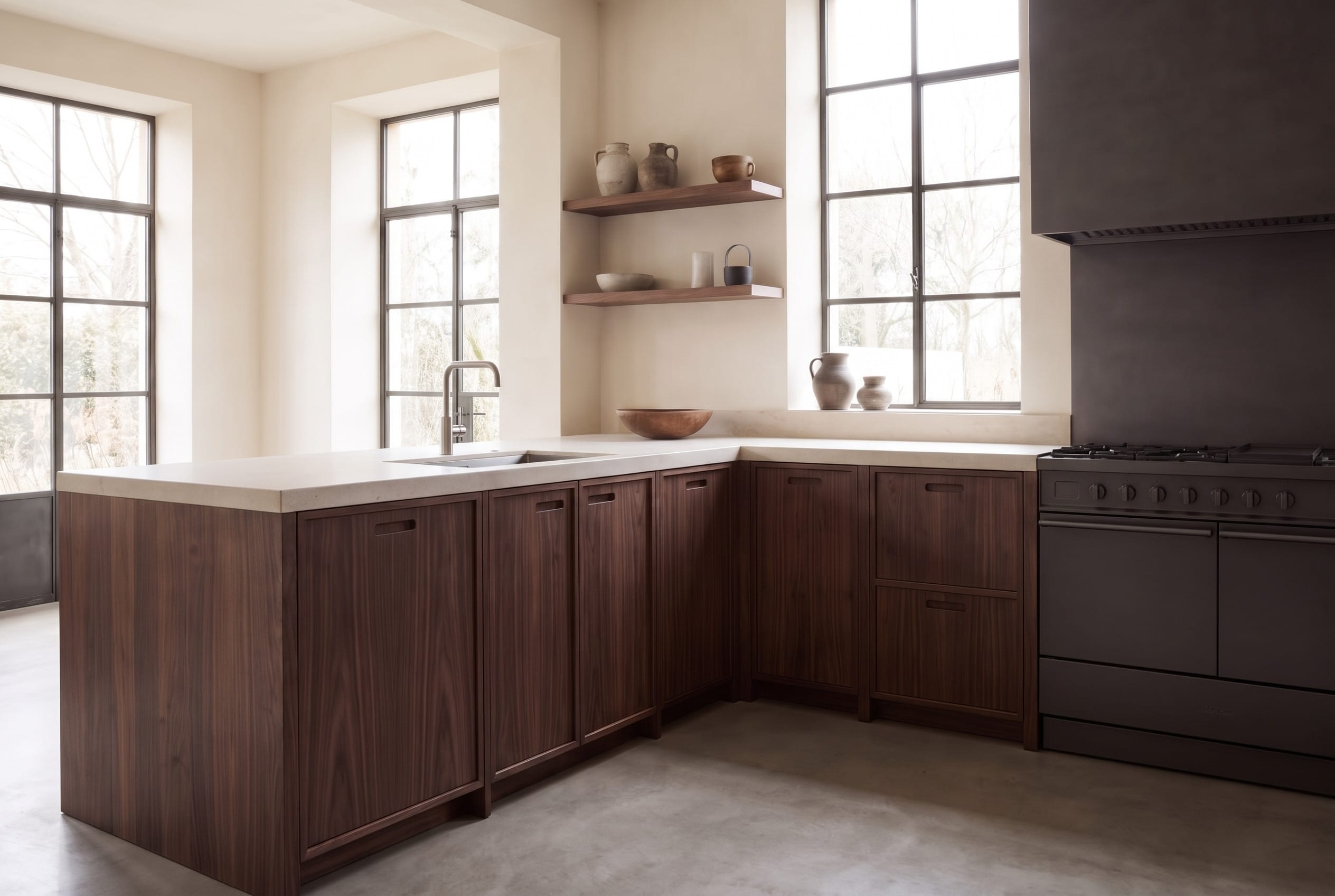 Walnut Studio Kitchen: island three quarter